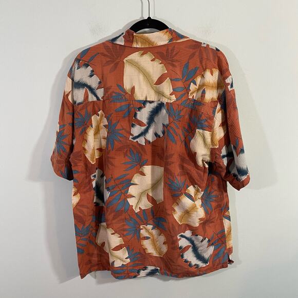 Banana Cabana Men's Brown Floral Hawaiian Silk Button Up Shirt Size L - Picture 7 of 7
